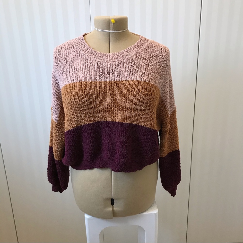 Dreamers pink cream brown burgundy soft cropped loose knit long sleeve Size M/L